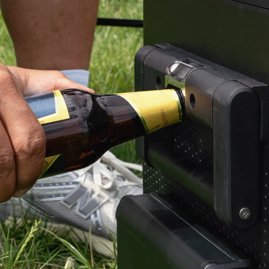 Opening a cold beer on a Mestic MCCM-35 cool box in the sunshine - My Mestic