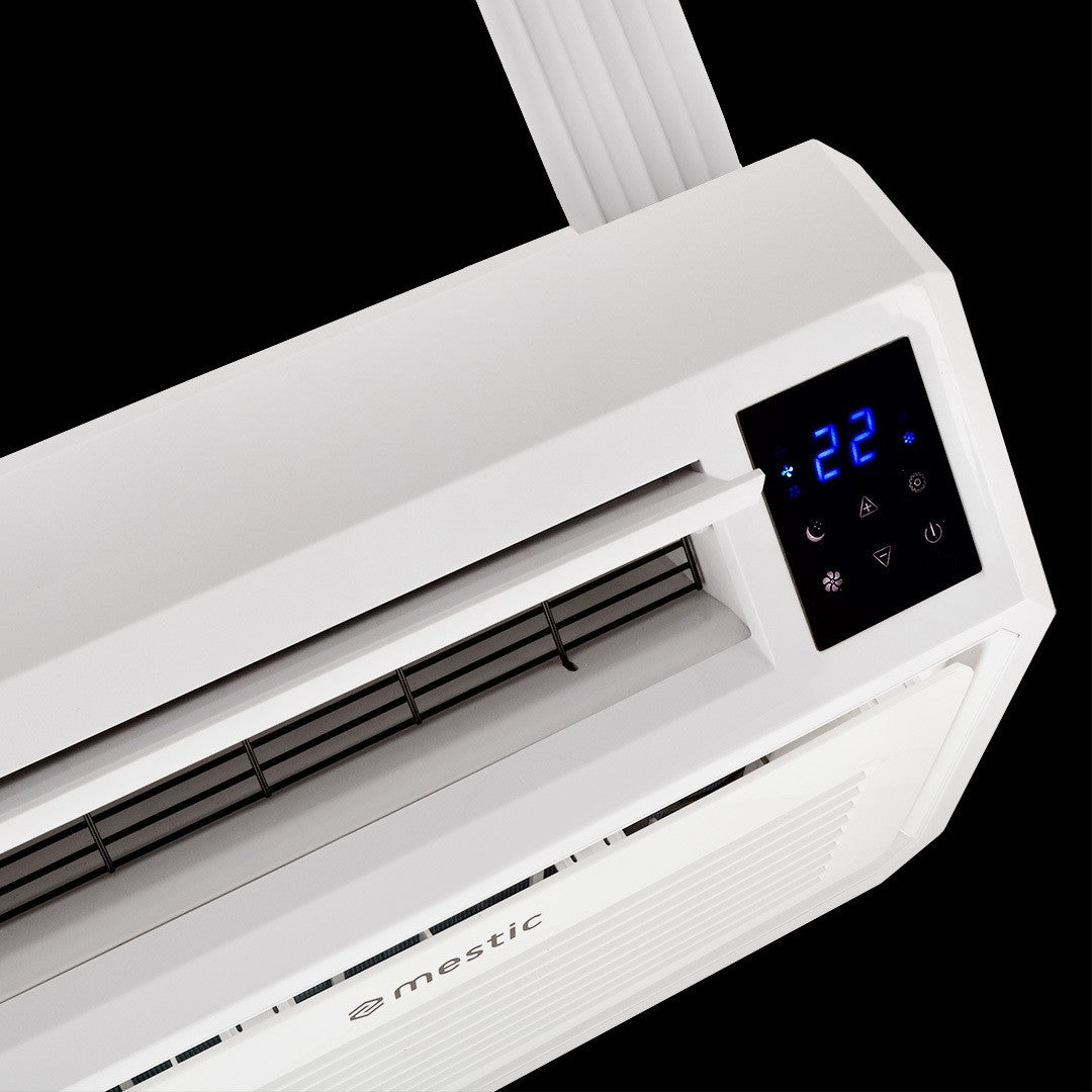 Mestic split air conditioner product shot highlighting the digital control panel