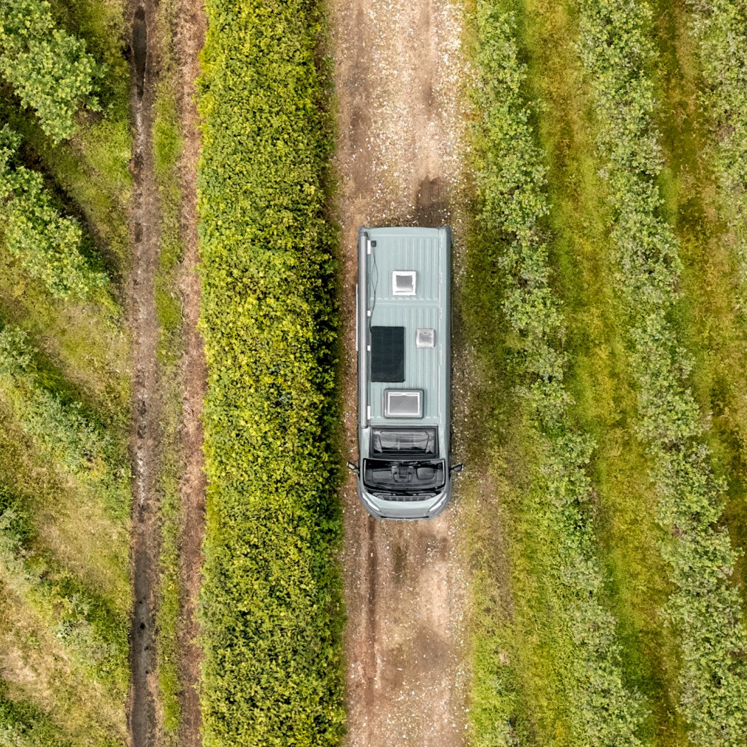 Mestic roof-mounted solar panel on a van conversion — powering off-grid adventures