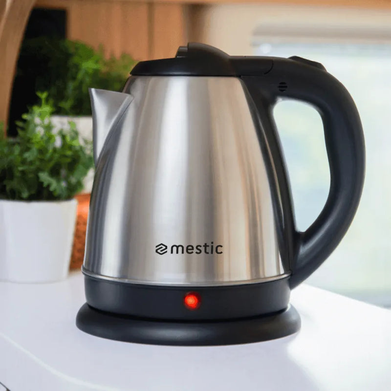 Mestic MWC 150 Stainless Steel Kettle 220 240 V 1 5 Liters - low-wattage camping kettles designed for caravans and campsite hookups with efficient, travel-safe boiling performance - My Mestic